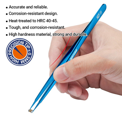 BEEYUIHF Precision Tweezers, Stainless Steel Fine-Pointed Tweezers for Electronics, Crafts, Soldering, PCB Rework, Repair, Laboratory Work, and Jewelry-Making Tweezers #HST-11