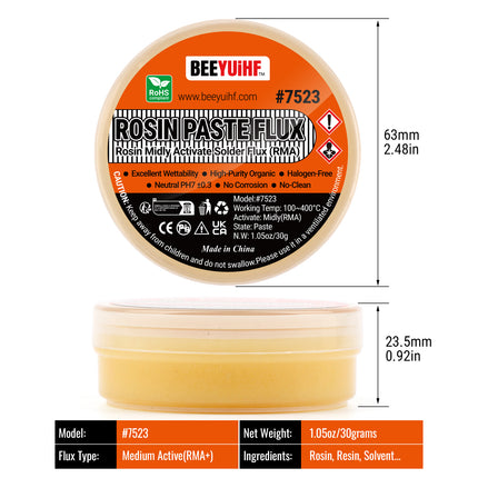 BEEYUIHF RMA-7523 ROSIN Solder Paste Flux BGA Rework Reflow SMT SMD PCB 40G x 2
