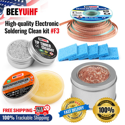 BEEYUIHF Soldering Kit 2 Desoldering Wick 1 Flux 5 Cleaning Sponge for Tips