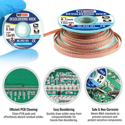 BEEYUIHF Soldering Kit 2 Desoldering Wick 1 Flux 5 Cleaning Sponge for Tips