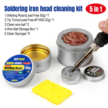 BEEYUIHF Soldering Tip Cleaning Kit Rosin Paste Flux and Soldering Tip Cleaner and 2 Pcs Brass Cleaning wire and 1 Pcs Holder and 5Pieces Sponge for Cleaning Solder Iron and Tips