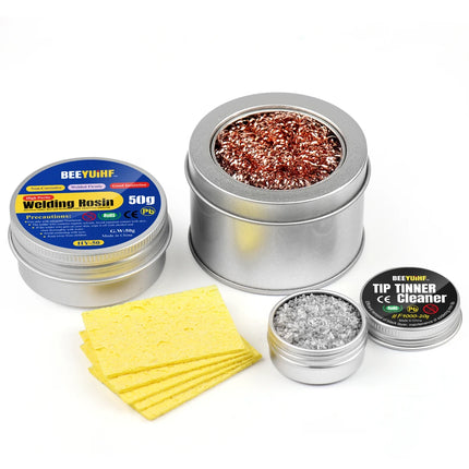 BEEYUIHF Soldering Tip Cleaning Kit Rosin Paste Flux and Soldering Tip Cleaner and 2 Pcs Brass Cleaning wire and 1 Pcs Holder and 5Pieces Sponge for Cleaning Solder Iron and Tips