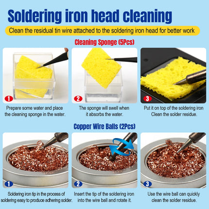 BEEYUIHF Soldering Tip Cleaning Kit Rosin Paste Flux and Soldering Tip Cleaner and 2 Pcs Brass Cleaning wire and 1 Pcs Holder and 5Pieces Sponge for Cleaning Solder Iron and Tips