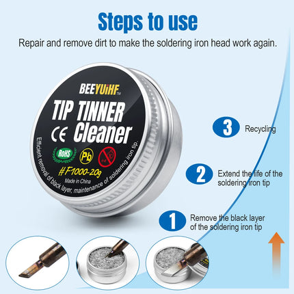 BEEYUIHF Soldering Tip Cleaning Kit Rosin Paste Flux and Soldering Tip Cleaner and 2 Pcs Brass Cleaning wire and 1 Pcs Holder and 5Pieces Sponge for Cleaning Solder Iron and Tips