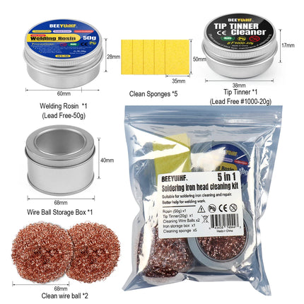 BEEYUIHF Soldering Tip Cleaning Kit Rosin Paste Flux and Soldering Tip Cleaner and 2 Pcs Brass Cleaning wire and 1 Pcs Holder and 5Pieces Sponge for Cleaning Solder Iron and Tips