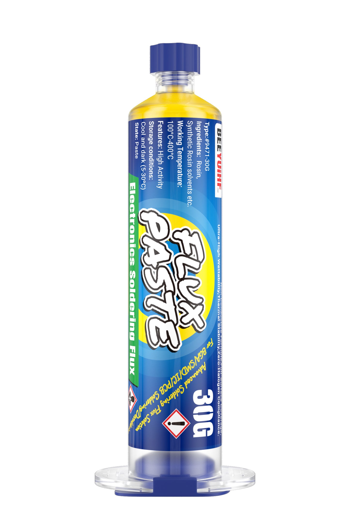 BEEYUIHF 9471 Soldering Flux For electronics Circuit Board Rework/Repair, No Clean Solder Paste Flux, Good Adhesion for Soldering Electrical Components (30g Syringe)