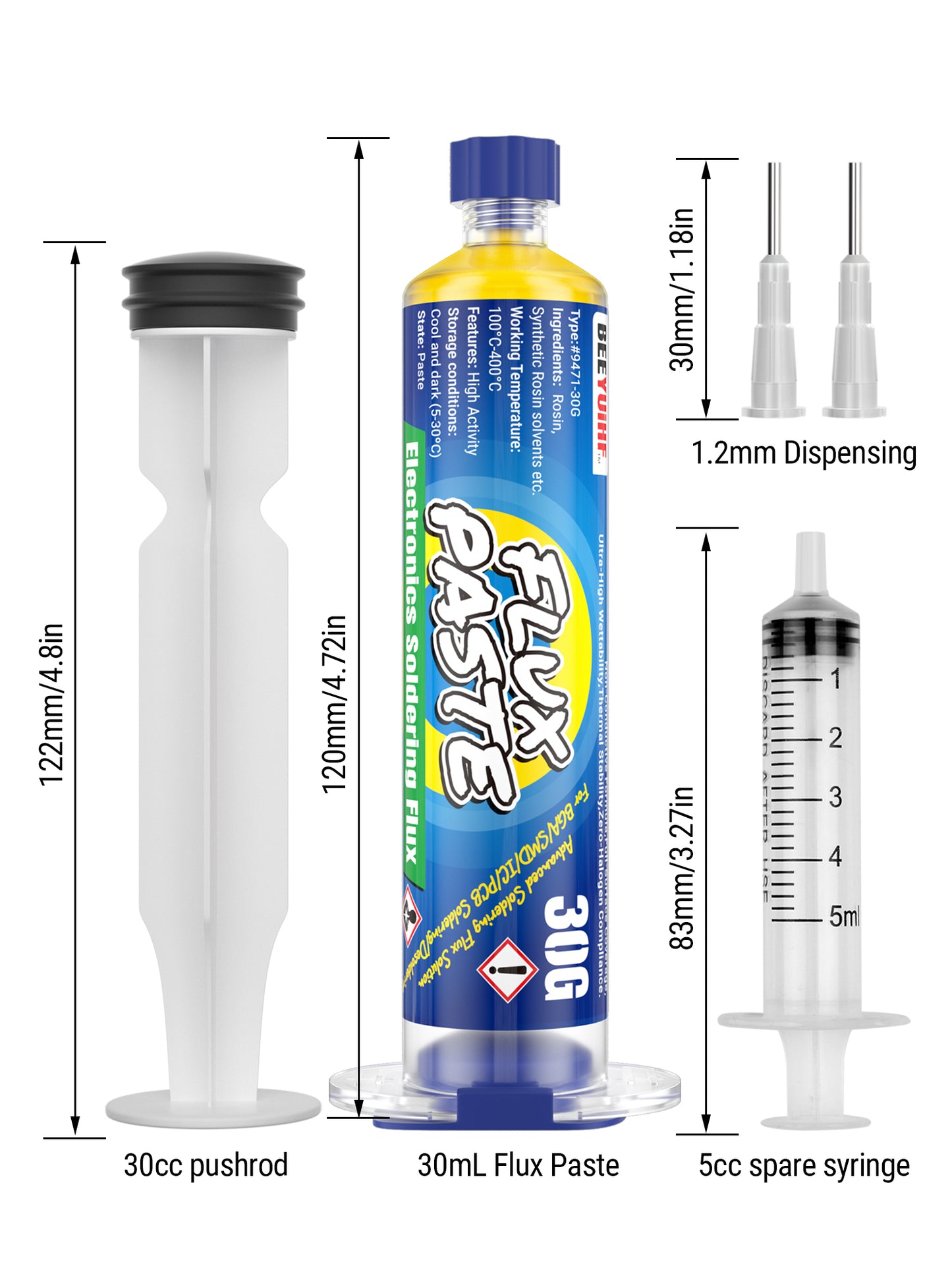 BEEYUIHF 9471 Soldering Flux For electronics Circuit Board Rework/Repair, No Clean Solder Paste Flux, Good Adhesion for Soldering Electrical Components (30g Syringe)
