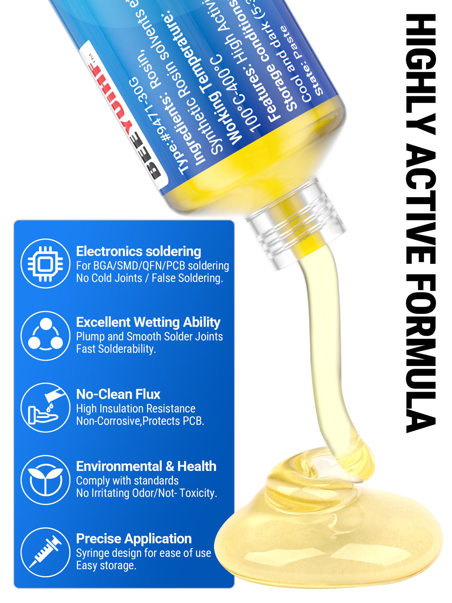 BEEYUIHF 9471 Soldering Flux For electronics Circuit Board Rework/Repair, No Clean Solder Paste Flux, Good Adhesion for Soldering Electrical Components (30g Syringe)
