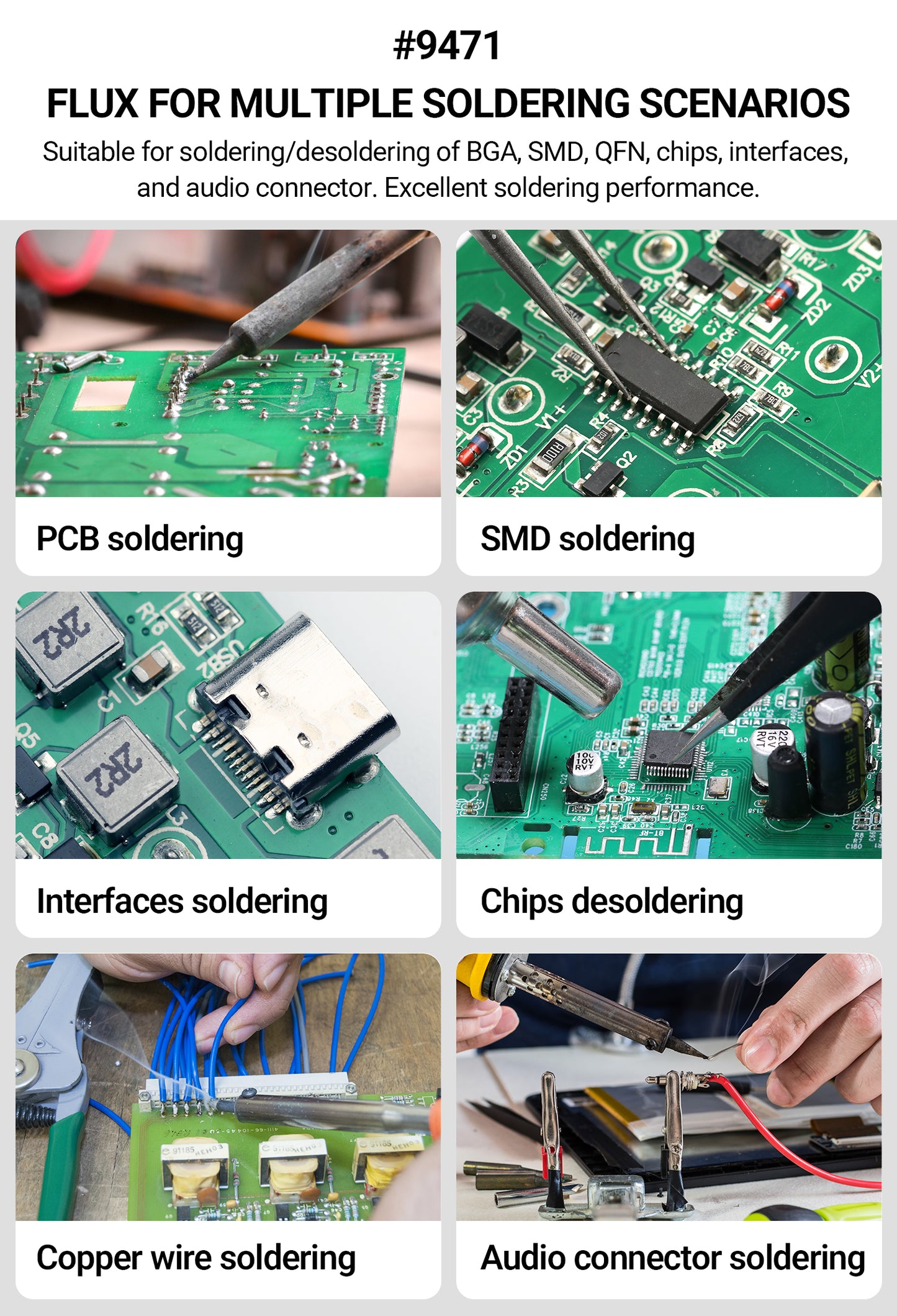 BEEYUIHF 9471 Soldering Flux For electronics Circuit Board Rework/Repair, No Clean Solder Paste Flux, Good Adhesion for Soldering Electrical Components (30g Syringe)