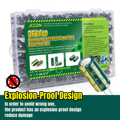 BEEYUIHF 925Pcs 36Values Aluminum Electrolytic Capacitor Assortment Kit Lowesr Capacitors Assorted Kits 1uF 4.7uF 10uF 22uF 47uF 100uF 220uF 330uF 470uF 680uF 1000uF