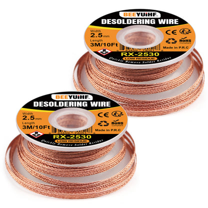 BEEYUIHF 3M/10ft 2.5mm Desoldering wick Braid, Solder wick Braid with Flux, No-clean Solder Remover wire Kit,Cable Remover Tool Solder Sucker,w 0.10'' L 9.8'