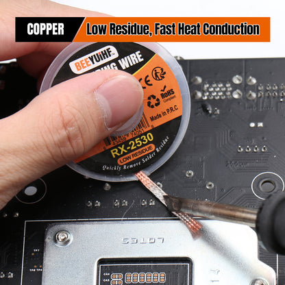 BEEYUIHF 3M/10ft 2.5mm Desoldering wick Braid, Solder wick Braid with Flux, No-clean Solder Remover wire Kit,Cable Remover Tool Solder Sucker,w 0.10'' L 9.8'