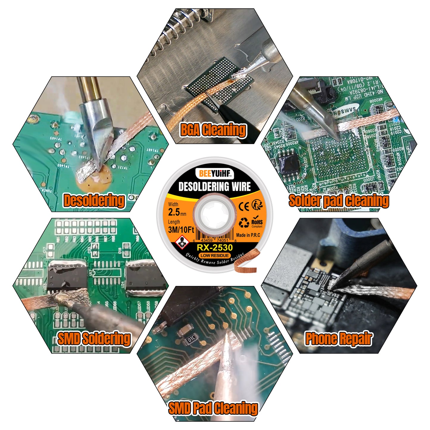 BEEYUIHF 3M/10ft 2.5mm Desoldering wick Braid, Solder wick Braid with Flux, No-clean Solder Remover wire Kit,Cable Remover Tool Solder Sucker,w 0.10'' L 9.8'