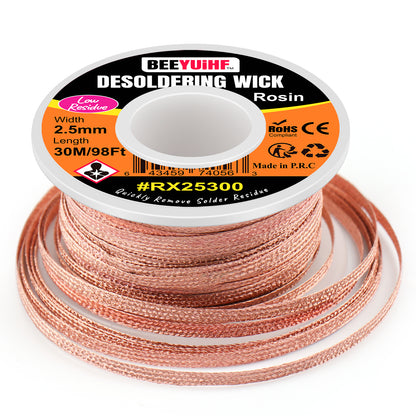 BEEYUIHF Desoldering Wick Braid 30M - 98ft Length 2.5mm Width Solder wick Braid with Flux, Cable Remover Tool Solder Sucker W 0.10'' L 98'