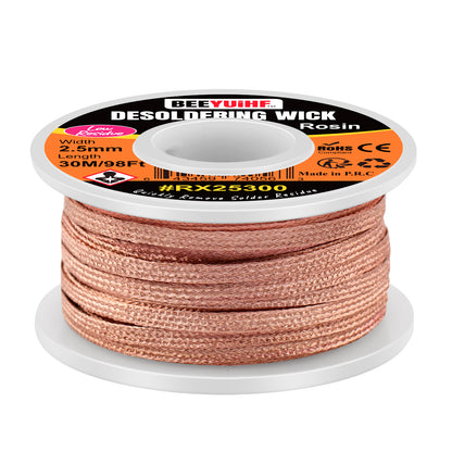 BEEYUIHF Desoldering Wick Braid 30M - 98ft Length 2.5mm Width Solder wick Braid with Flux, Cable Remover Tool Solder Sucker W 0.10'' L 98'