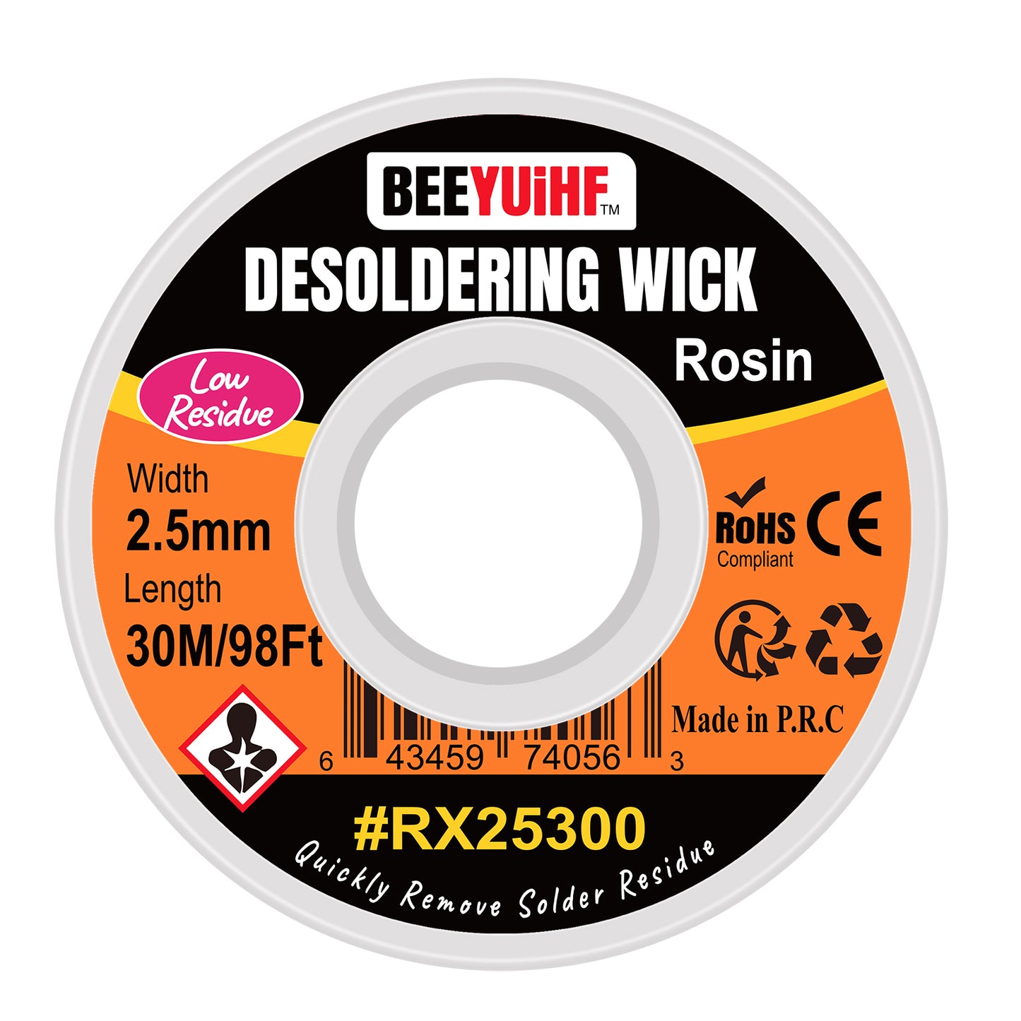 BEEYUIHF Desoldering Wick Braid 30M - 98ft Length 2.5mm Width Solder wick Braid with Flux, Cable Remover Tool Solder Sucker W 0.10'' L 98'