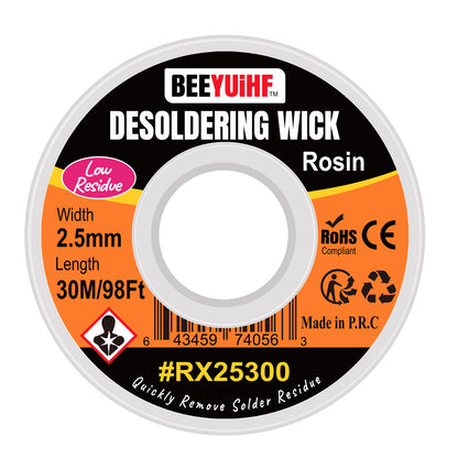 BEEYUIHF Desoldering Wick Braid 30M - 98ft Length 2.5mm Width Solder wick Braid with Flux, Cable Remover Tool Solder Sucker W 0.10'' L 98'