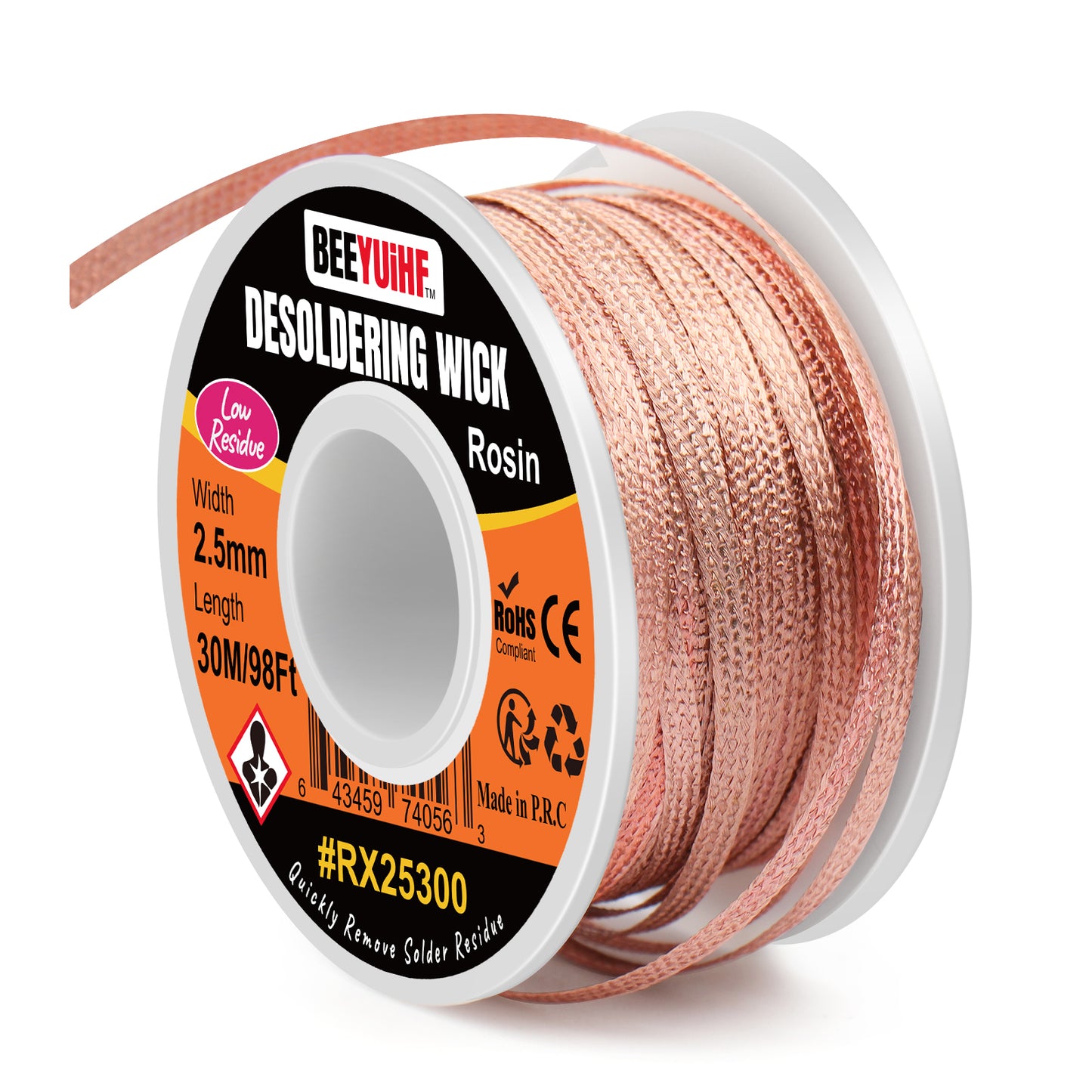 BEEYUIHF Desoldering Wick Braid 30M - 98ft Length 2.5mm Width Solder wick Braid with Flux, Cable Remover Tool Solder Sucker W 0.10'' L 98'