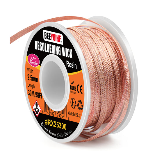 BEEYUIHF Desoldering Wick Braid 30M - 98ft Length 2.5mm Width Solder wick Braid with Flux, Cable Remover Tool Solder Sucker W 0.10'' L 98'