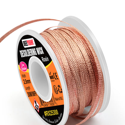 BEEYUIHF Desoldering Wick Braid 30M - 98ft Length 2.5mm Width Solder wick Braid with Flux, Cable Remover Tool Solder Sucker W 0.10'' L 98'