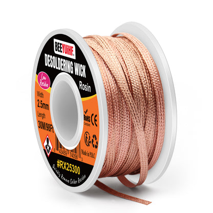 BEEYUIHF Desoldering Wick Braid 30M - 98ft Length 2.5mm Width Solder wick Braid with Flux, Cable Remover Tool Solder Sucker W 0.10'' L 98'