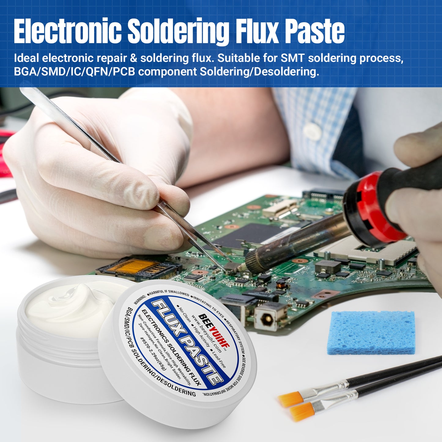 BEEYUIHF 9570 Rosin Soldering Paste Flux For Electronics, No Clean Flux for Circuit Boards Electrical Repairs and Copper Electrical Wire  (2.29oz Jar)  No Goopy Mess smooth solder joints with minimal effort No unpleasant odor