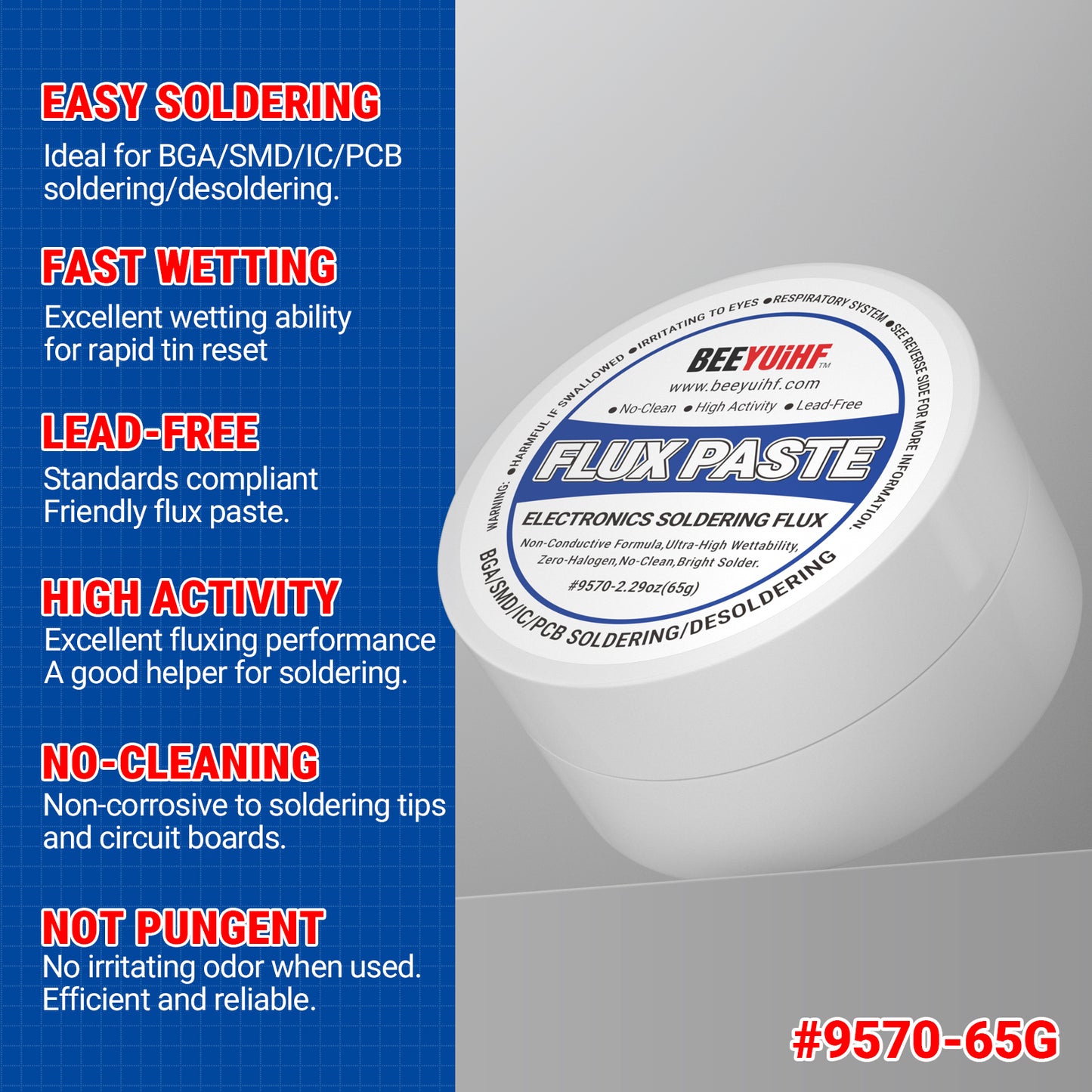 BEEYUIHF 9570 Rosin Soldering Paste Flux For Electronics, No Clean Flux for Circuit Boards Electrical Repairs and Copper Electrical Wire  (2.29oz Jar)  No Goopy Mess smooth solder joints with minimal effort No unpleasant odor