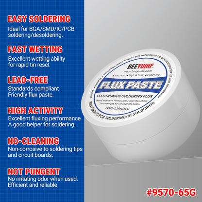 BEEYUIHF 9570 Rosin Soldering Paste Flux For Electronics, No Clean Flux for Circuit Boards Electrical Repairs and Copper Electrical Wire  (2.29oz Jar)  No Goopy Mess smooth solder joints with minimal effort No unpleasant odor