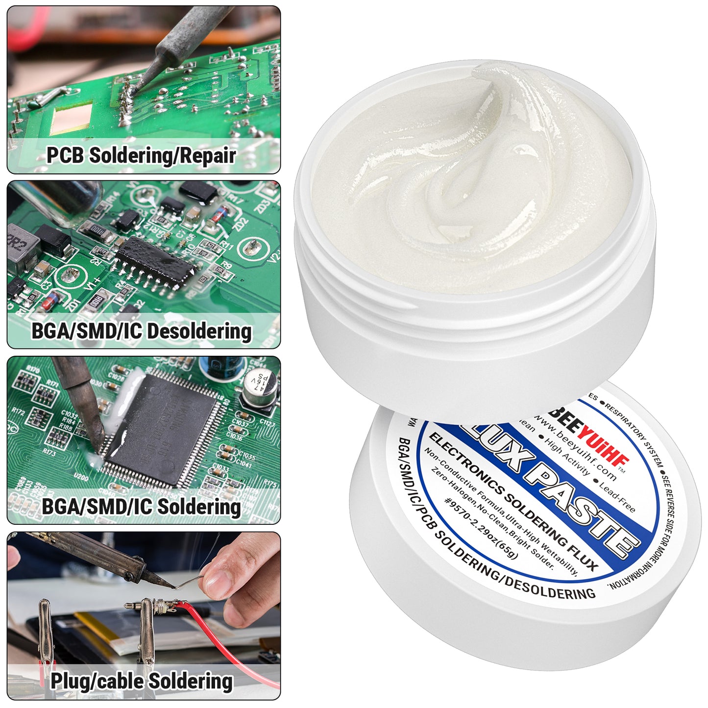 BEEYUIHF 9570 Rosin Soldering Paste Flux For Electronics, No Clean Flux for Circuit Boards Electrical Repairs and Copper Electrical Wire  (2.29oz Jar)  No Goopy Mess smooth solder joints with minimal effort No unpleasant odor