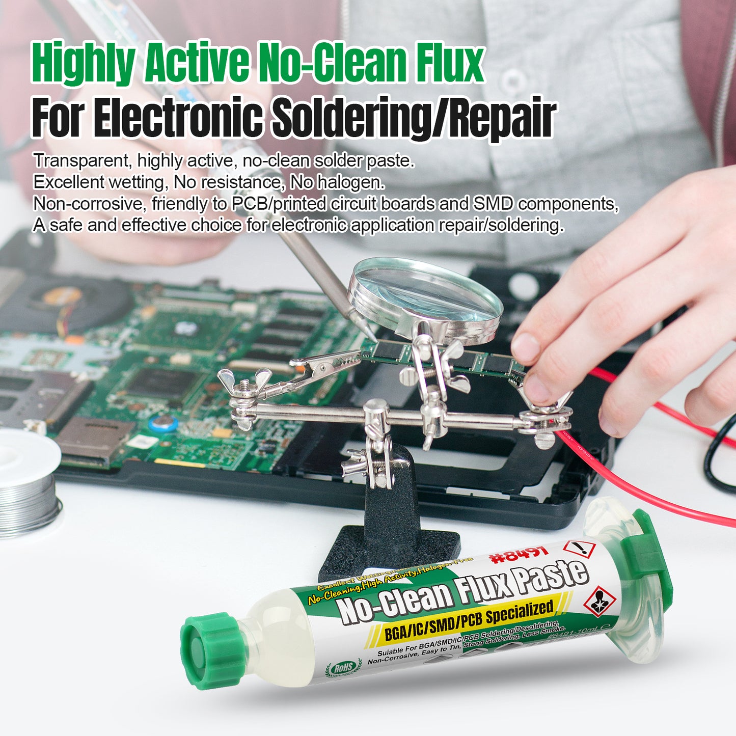 BEEYUIHF Solder Flux Paste, No-Clean Flux Paste, Soldering Flux for Electronics, 10mL Syringe Electrical Flux for BGA/PCB/CPU/IC #8491