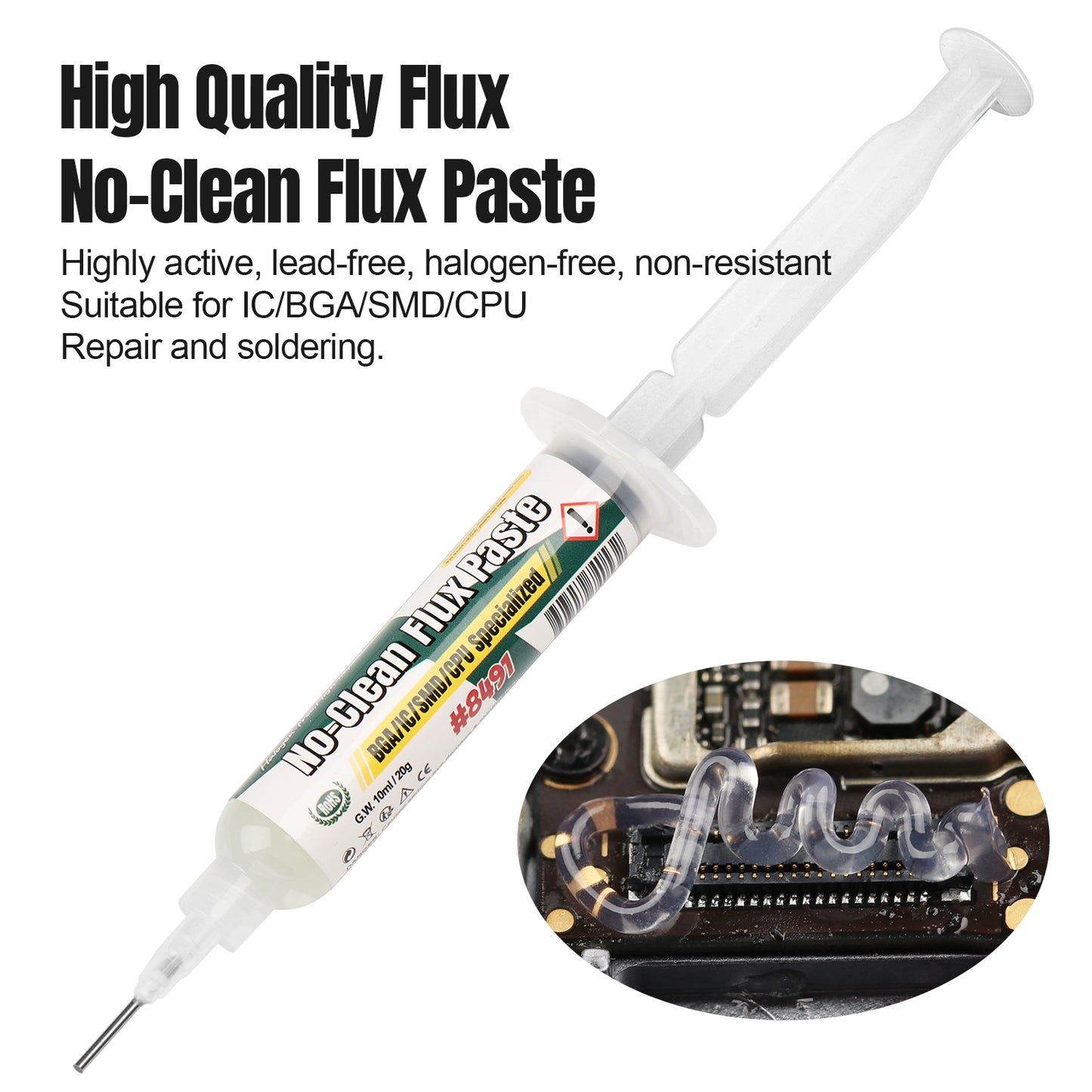 BEEYUIHF Solder Flux Paste, No-Clean Flux Paste, Soldering Flux for Electronics, 10mL Syringe Electrical Flux for BGA/PCB/CPU/IC #8491