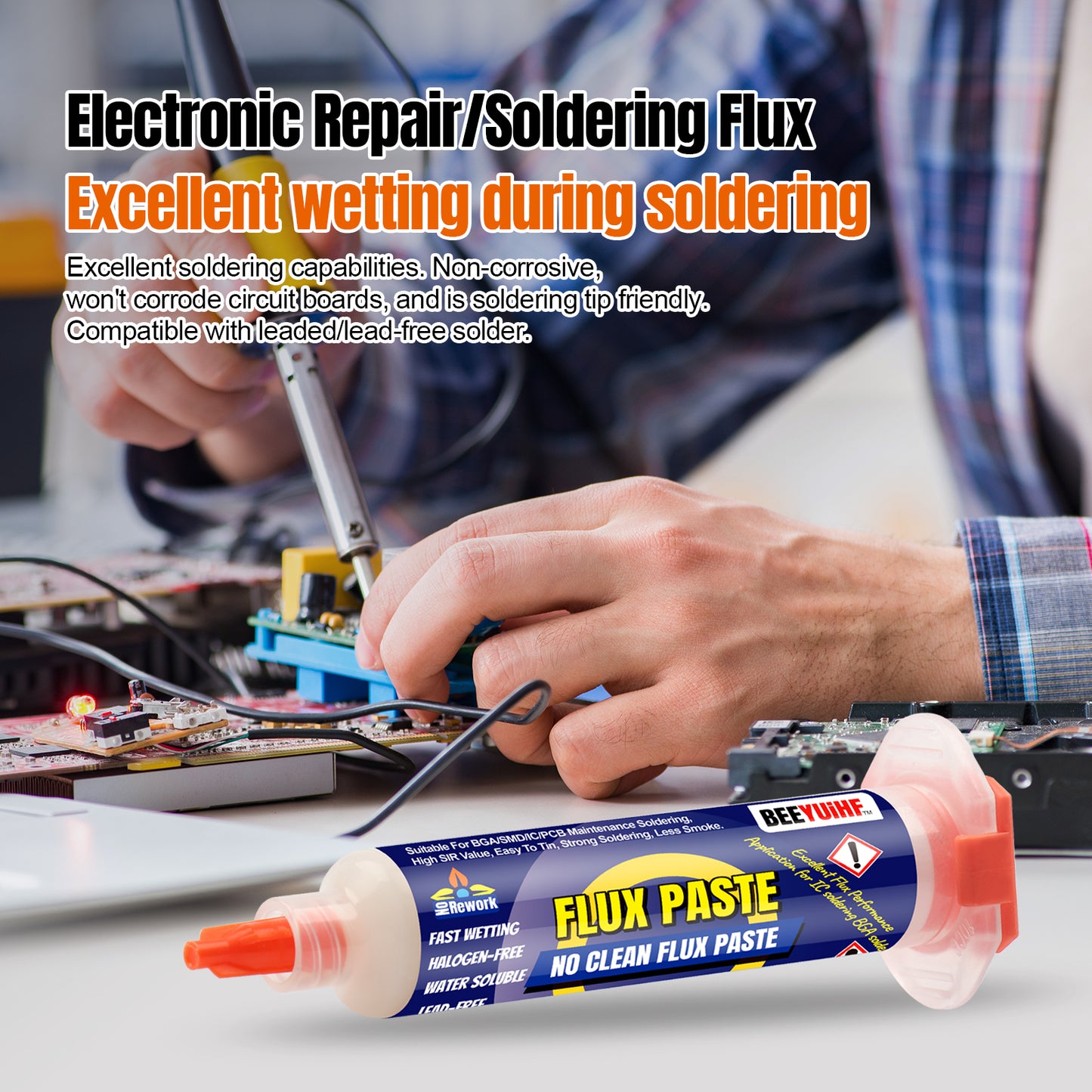 BEEYUIHF No-Clean Soldering Flux Paste, flux for Soldering, Electronics Solder Paste Flux for PCB/IC/BGA/SMD/SMT/LED Repairing (10mL Syringe)  #9530 (1 Pack)