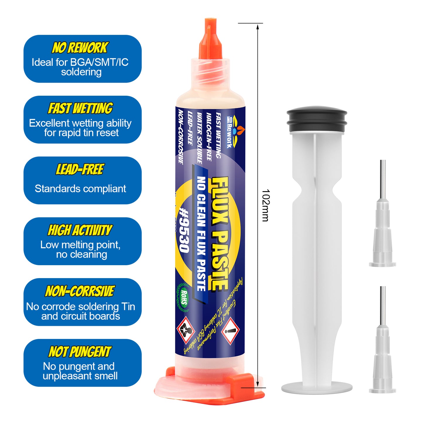 BEEYUIHF No-Clean Soldering Flux Paste, flux for Soldering, Electronics Solder Paste Flux for PCB/IC/BGA/SMD/SMT/LED Repairing (10mL Syringe)  #9530 (4 Pack)