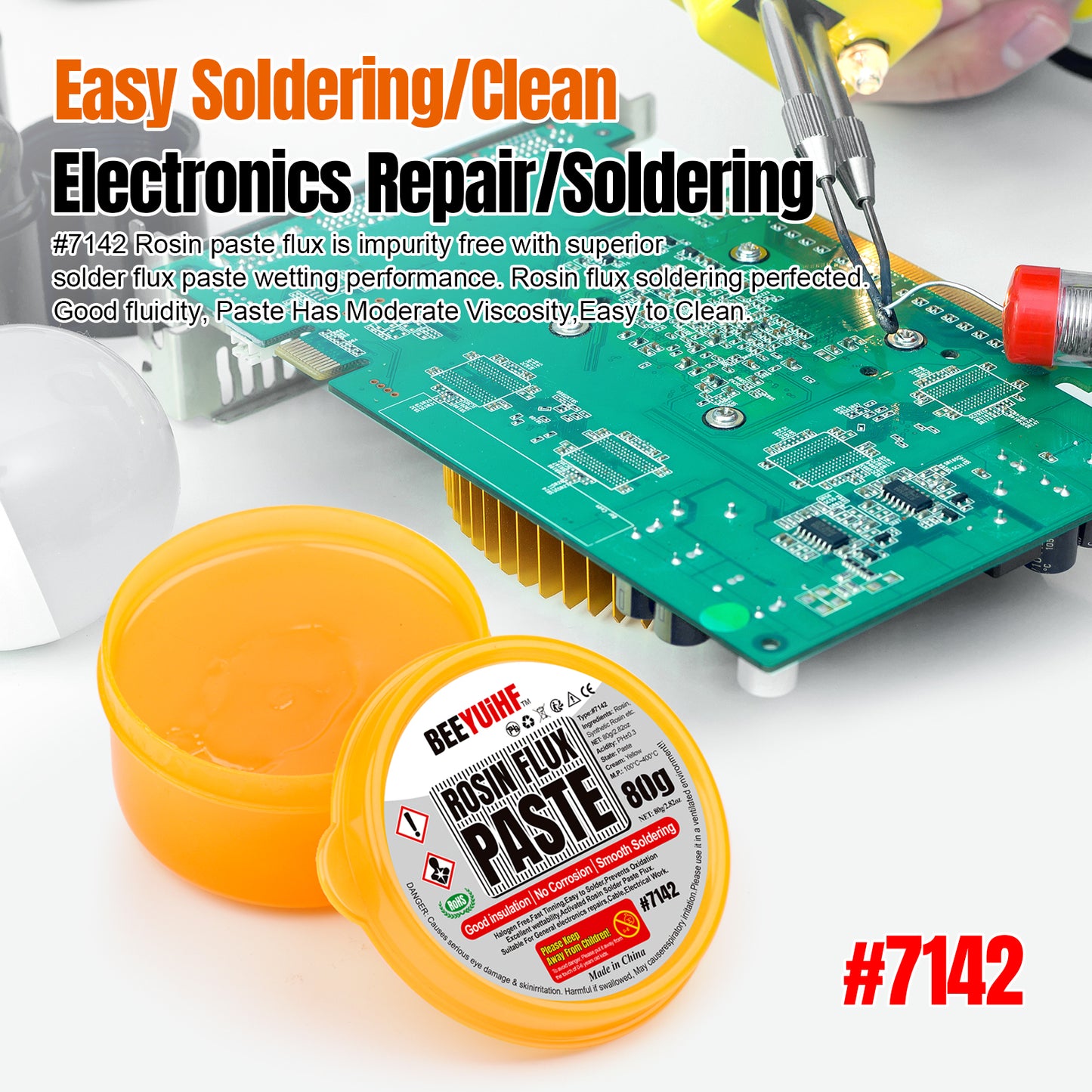 BEEYUIHF Solder Flux Paste, Lead Free Rosin Soldering Paste Flux for Electronics, SMD Electrical Soldering Flux, for PCB LED IC CPU #7142 (N.W. 2.82oz/80g)