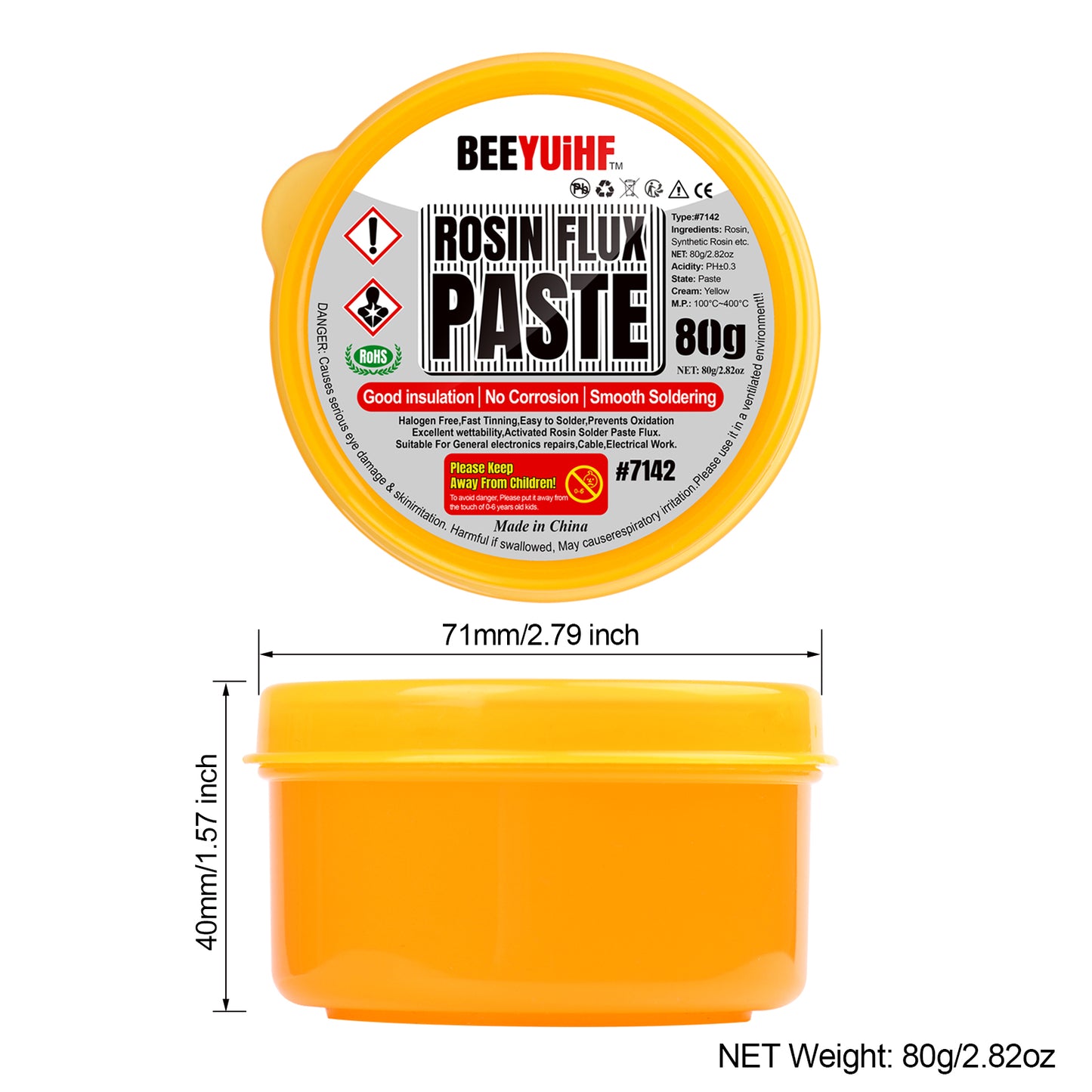 BEEYUIHF Solder Flux Paste, Lead Free Rosin Soldering Paste Flux for Electronics, SMD Electrical Soldering Flux, for PCB LED IC CPU #7142 (N.W. 2.82oz/80g)