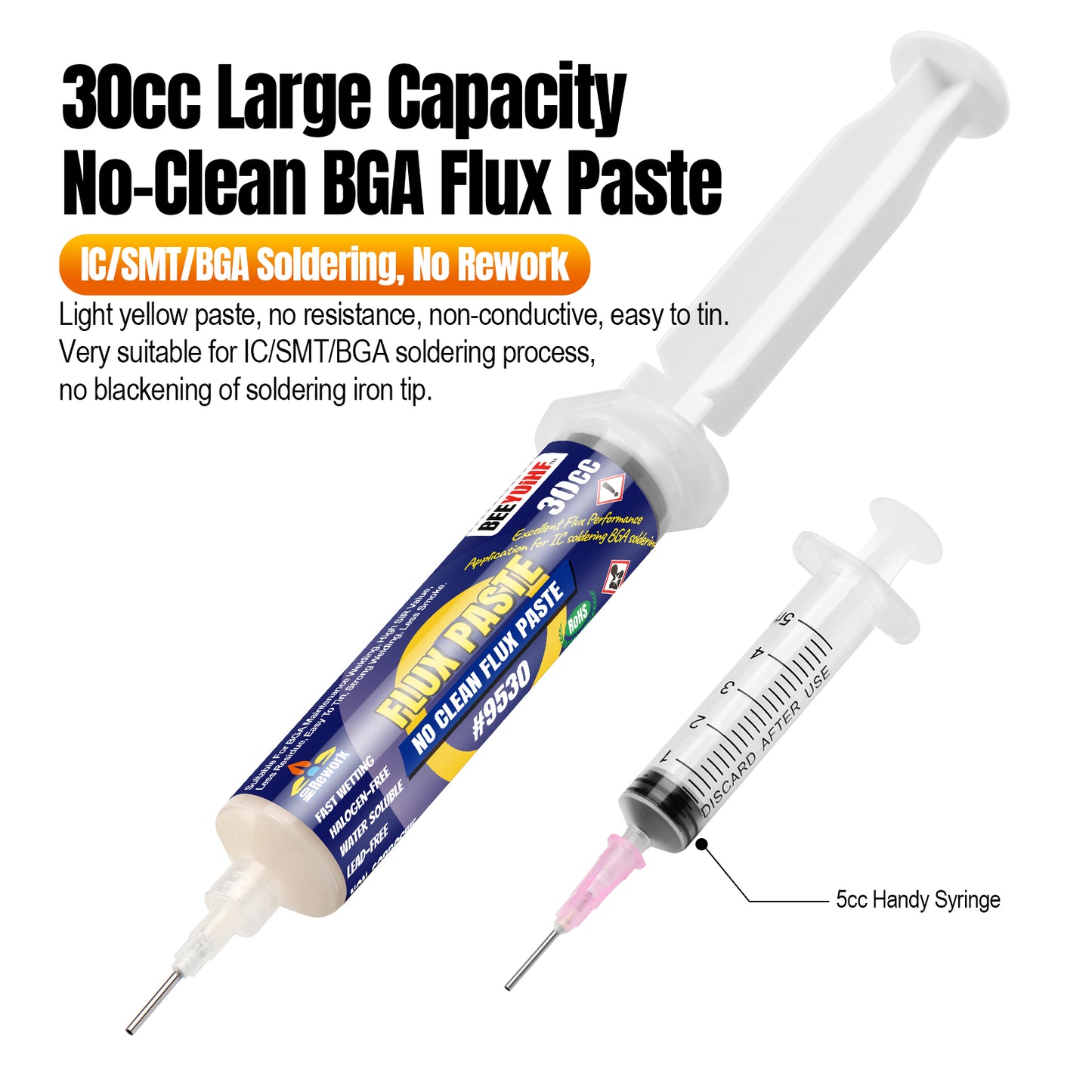 BEEYUIHF Soldering Paste Flux, No-Clean Solder Flux, for electronics Soldering, 30cc Syringe Solder Paste (1.62oz/46g)