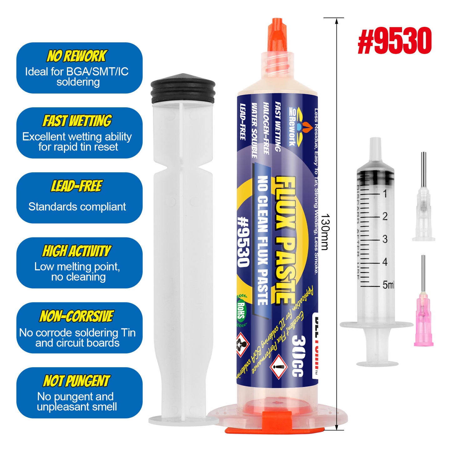 BEEYUIHF Soldering Paste Flux, No-Clean Solder Flux, for electronics Soldering, 30cc Syringe Solder Paste (1.62oz/46g)