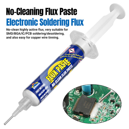 BEEYUIHF Electrical Soldering Flux Paste (10cc Syringe) with Desoldering wick Braid (3M/10ft 2.5mm) for Electronics Soldering Repairs Remover Kit