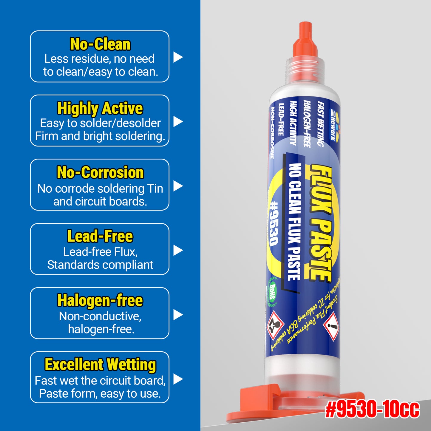 BEEYUIHF Electrical Soldering Flux Paste (10cc Syringe) with Desoldering wick Braid (3M/10ft 2.5mm) for Electronics Soldering Repairs Remover Kit
