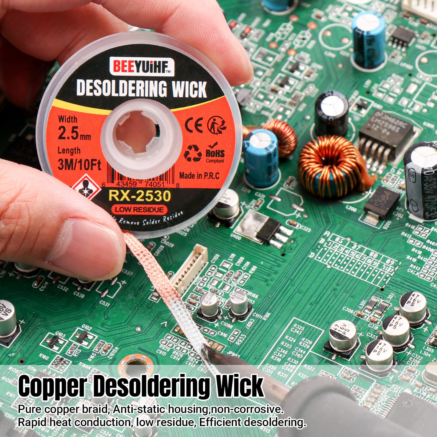 BEEYUIHF Electrical Soldering Flux Paste (10cc Syringe) with Desoldering wick Braid (3M/10ft 2.5mm) for Electronics Soldering Repairs Remover Kit