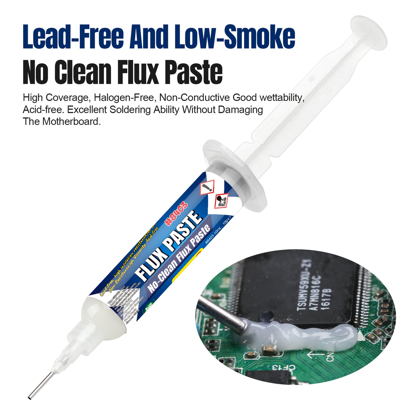 BEEYUIHF No-Clean Soldering Flux Paste, Smooth Flow Solder flux for Soldering, Electronics Flux Paste for PCB/IC/BGA/SMD Repairing DIY (10mL Syringe)  #8403