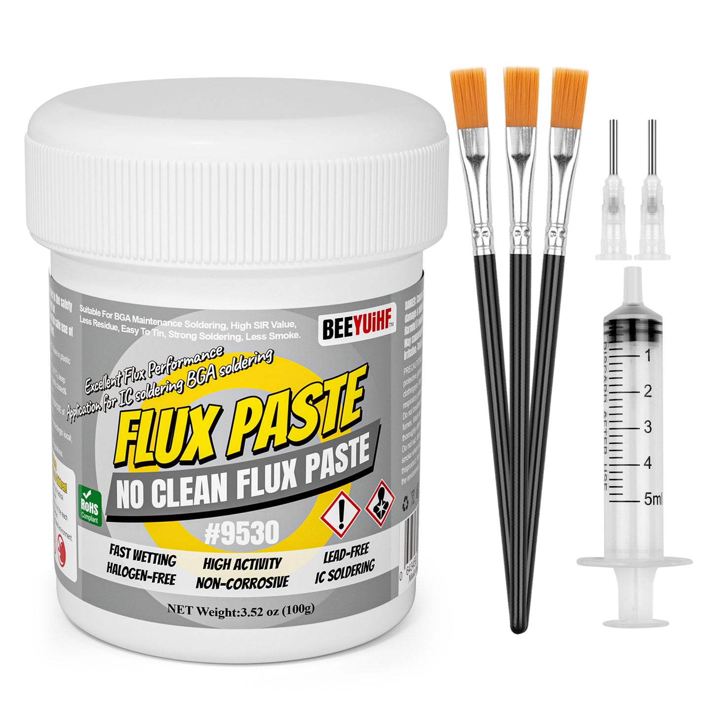 BEEYUIHF No-Clean Soldering Flux Paste, flux for Soldering, Solder Paste for Electronics PCB/IC/BGA/SMD Repairing (3.52oz/100g)