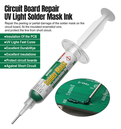 BEEYUIHF Green UV Light Curing Solder mask Oil, Solder Mask Ink, UV Curing Solder Mask Ink, PCB BGA Solder Resist Ink,Prevent Corrosive Arcing (10cc/Syringe) #4980