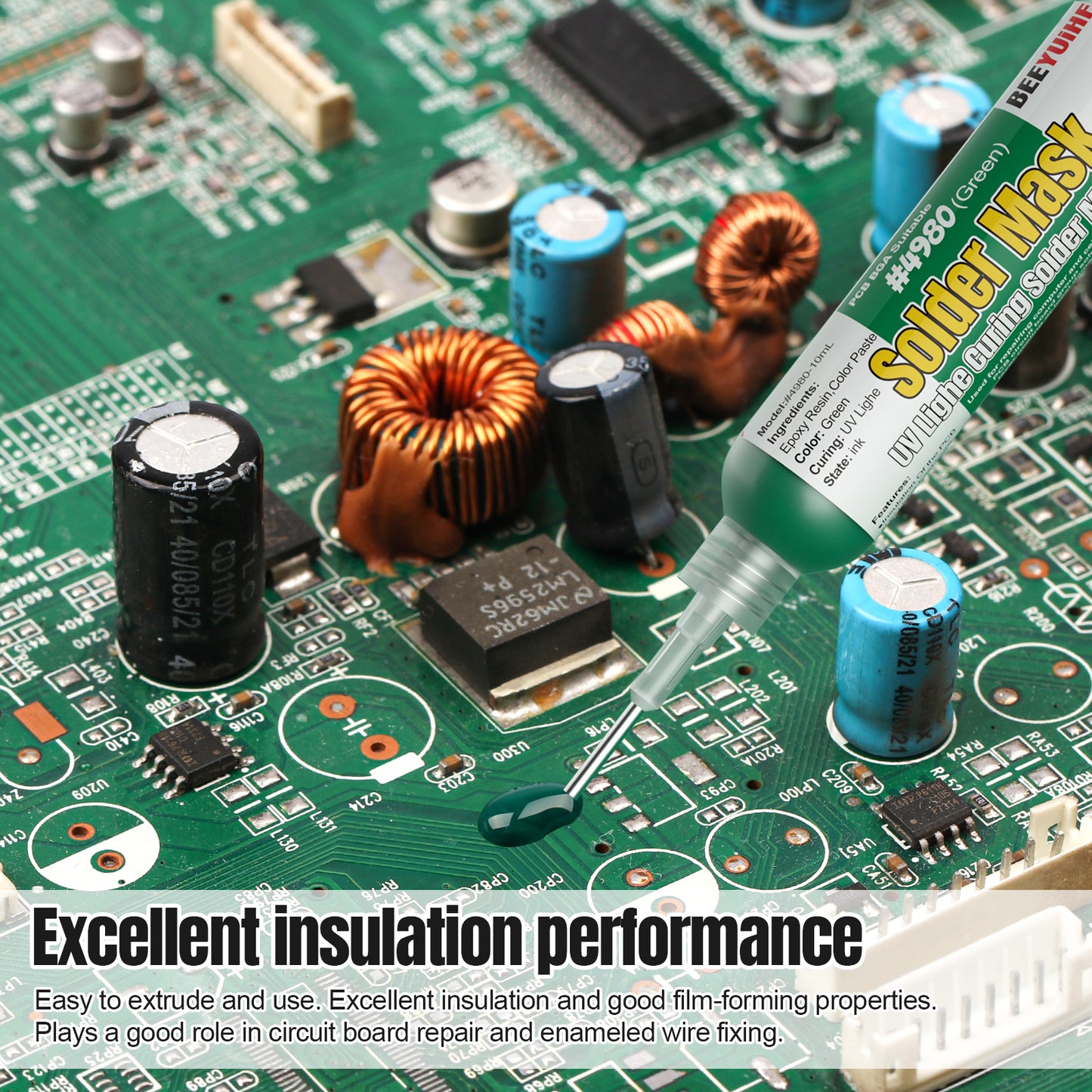 BEEYUIHF Green UV Light Curing Solder mask Oil, Solder Mask Ink, UV Curing Solder Mask Ink, PCB BGA Solder Resist Ink,Prevent Corrosive Arcing (10cc/Syringe) #4980