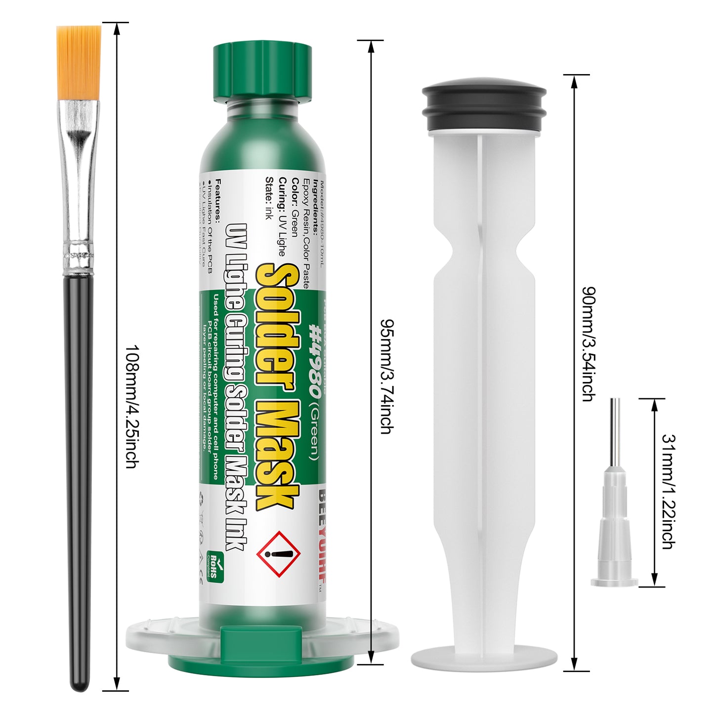 BEEYUIHF Green UV Light Curing Solder mask Oil, Solder Mask Ink, UV Curing Solder Mask Ink, PCB BGA Solder Resist Ink,Prevent Corrosive Arcing (10cc/Syringe) #4980