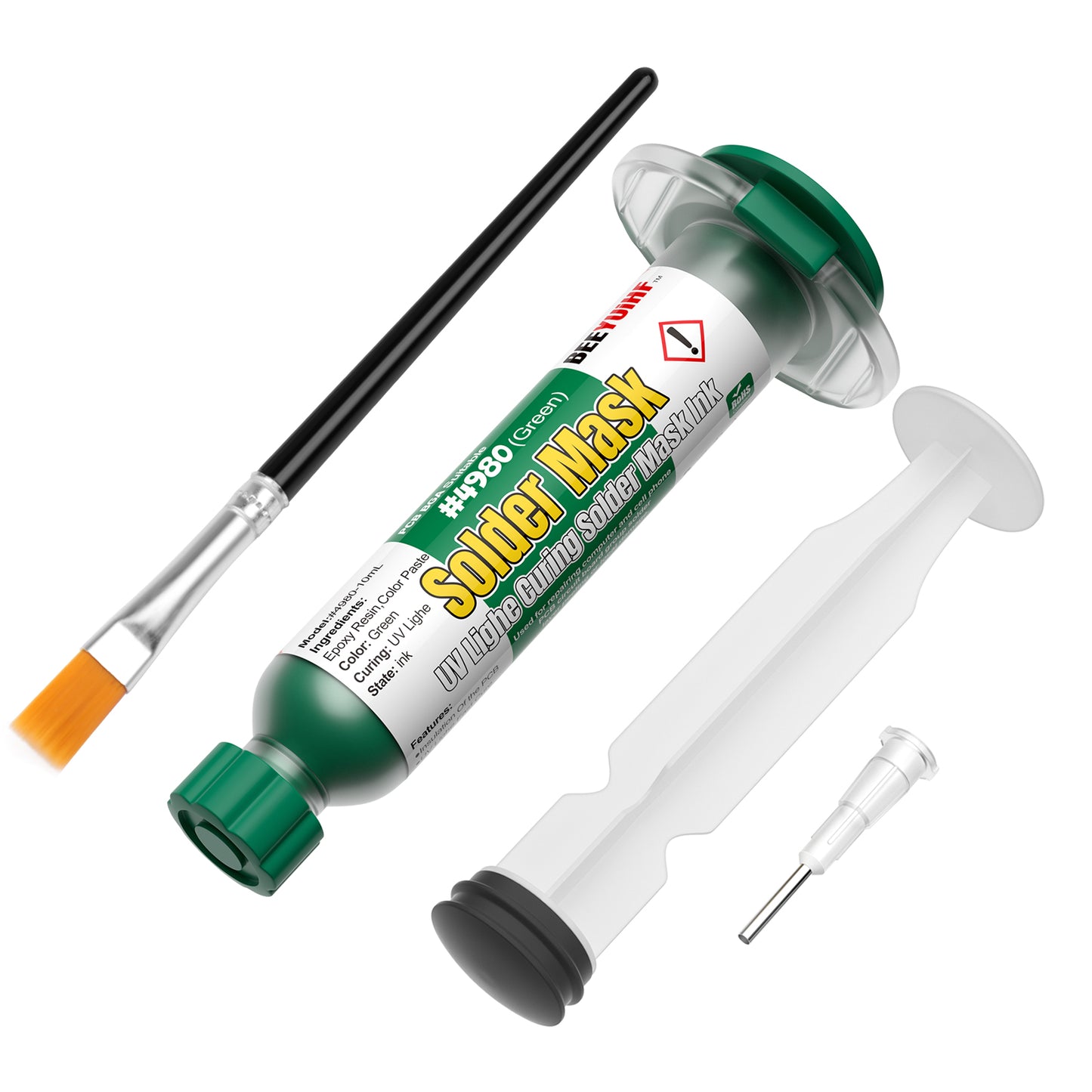 BEEYUIHF Green UV Light Curing Solder mask Oil, Solder Mask Ink, UV Curing Solder Mask Ink, PCB BGA Solder Resist Ink,Prevent Corrosive Arcing (10cc/Syringe) #4980