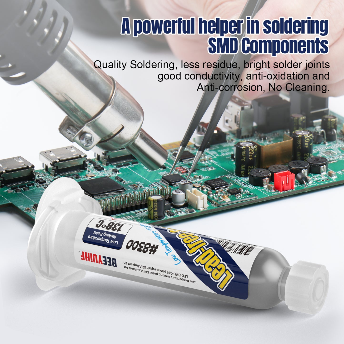 BEEYUIHF Lead Free Solder Paste, 138 Low Temp Solder Paste, Sn42 Bi58 Solder Flux, Tin Cream, Solder Flux Paste, For LED PCB (1.05oz/30g)