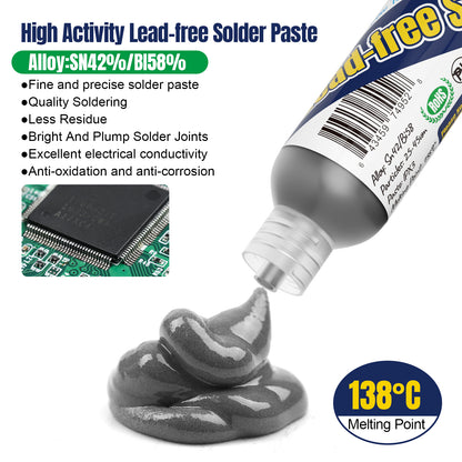 BEEYUIHF Lead Free Solder Paste, 138 Low Temp Solder Paste, Sn42 Bi58 Solder Flux, Tin Cream, Solder Flux Paste, For LED PCB (1.05oz/30g)