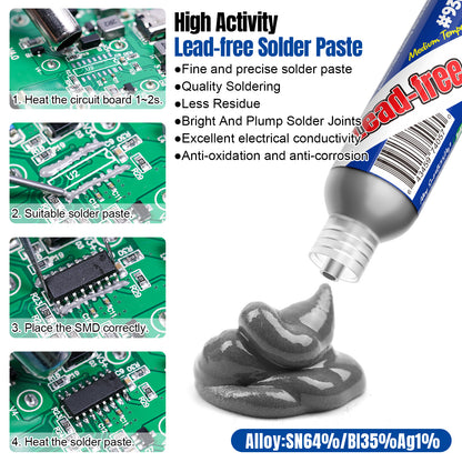 BEEYUIHF Solder Paste, Electronic Soldering Paste with Flux, Sn64 Bi35 Ag1 Lead-free SMD Solder Paste for PCB IC SMD LED BGA QFN SMT electronics (1.23oz/35g)