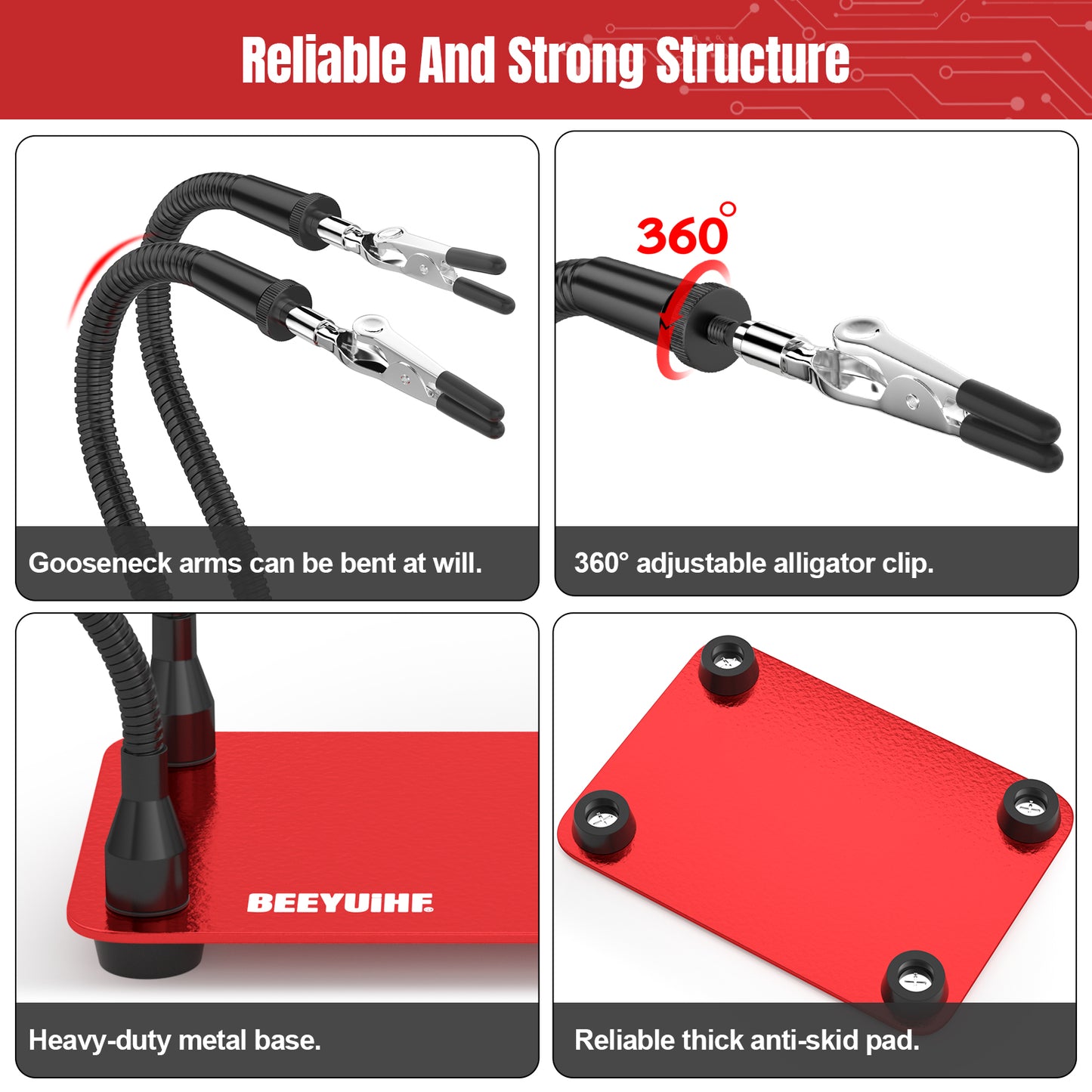 BEEYUIHF Helping Hands Soldering Station, Soldering Station Tool 4 Flexible Helping Arms Solder PCB Holder for Electronic Repair Soldering Jewellery Craft Model
